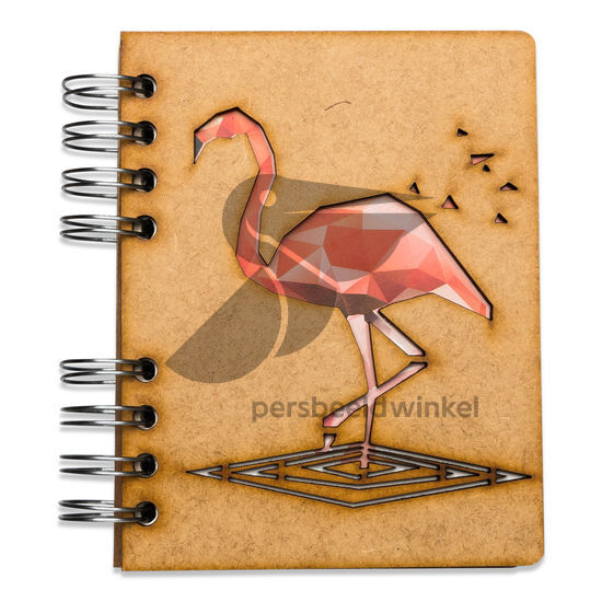 Notitieboekje met kaft van gerecycled hout, flamingo
